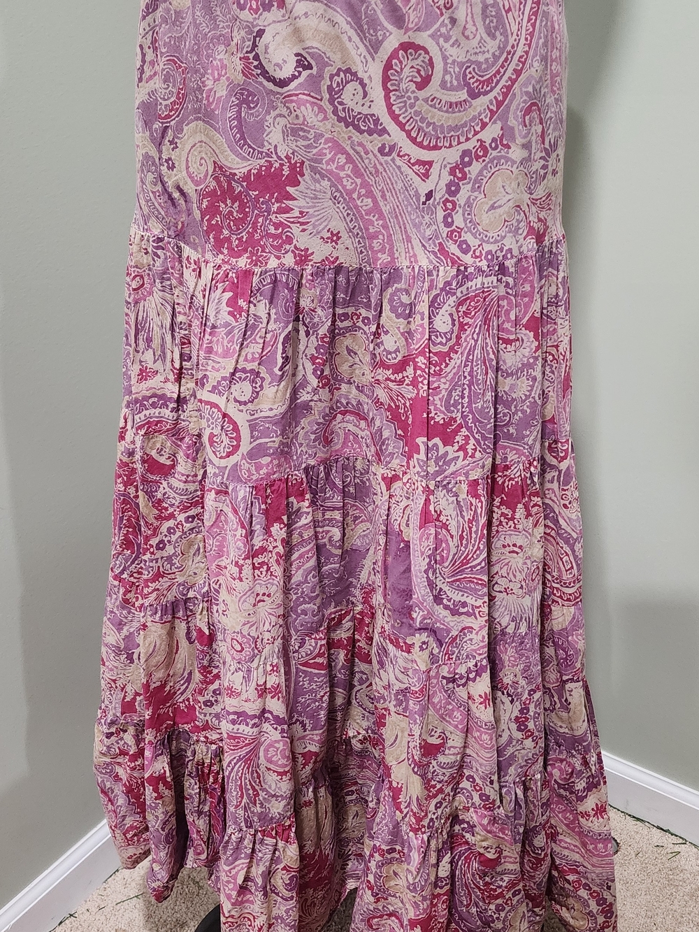 Lauren Ralph Lauren Pink and Lavender Paisley Tiered Maxi Skirt Sz4 BOHO